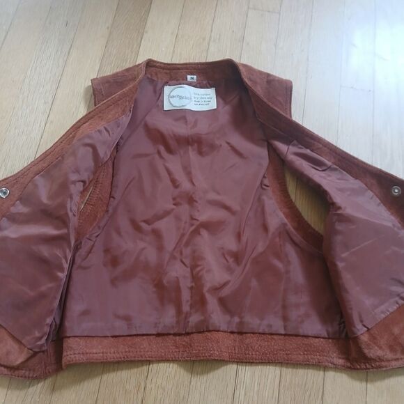 Vintage Suede Leather Vest Valerie Richards V-neck Button Two Pockets Western M - Picture 11 of 13